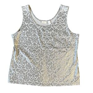 Chico's Size 2/Large Silver Metallic Damask Tank Top Scoop Neck Sleeveless